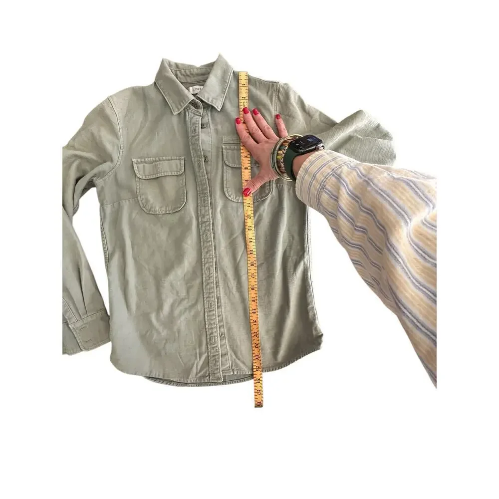 J. Crew Women's Green Military Army Cotton Chest Pockets Button Up Top Size